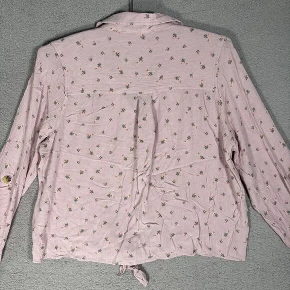 Hippie Rose Top Womens Size L Pink Floral Tie Waist Soft Girl Ditsy Boho Cottage - Picture 14 of 16